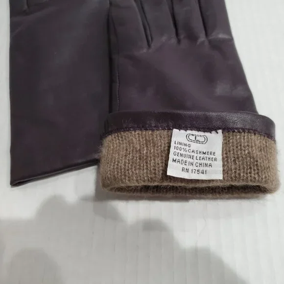 Genuine Leather Women’s Gloves w/ 100% Cashmere Lining, Deep Plum Color, Size L - Picture 6 of 6